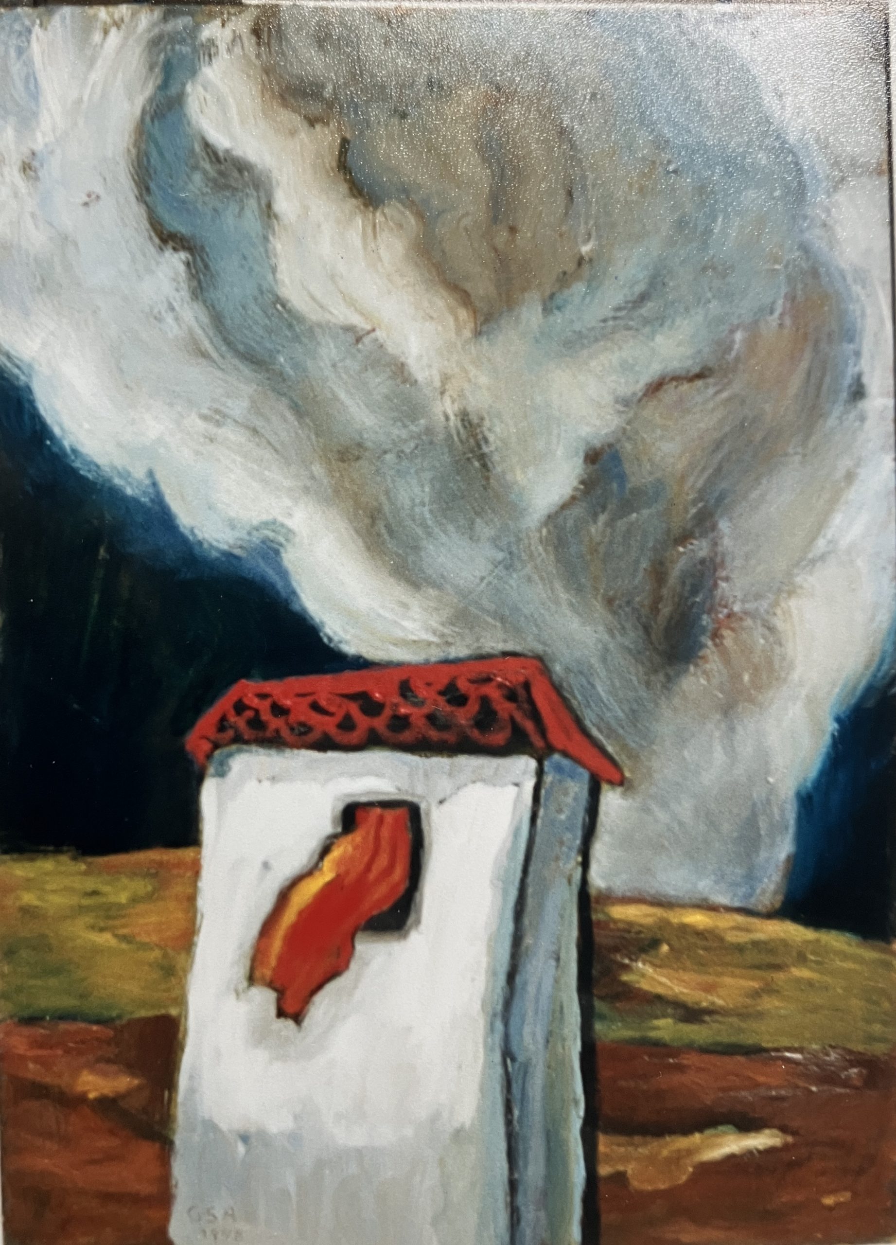 Roter Vorhang, 1998, Öl auf Hartfaserplatte, 80 x 60 cm.