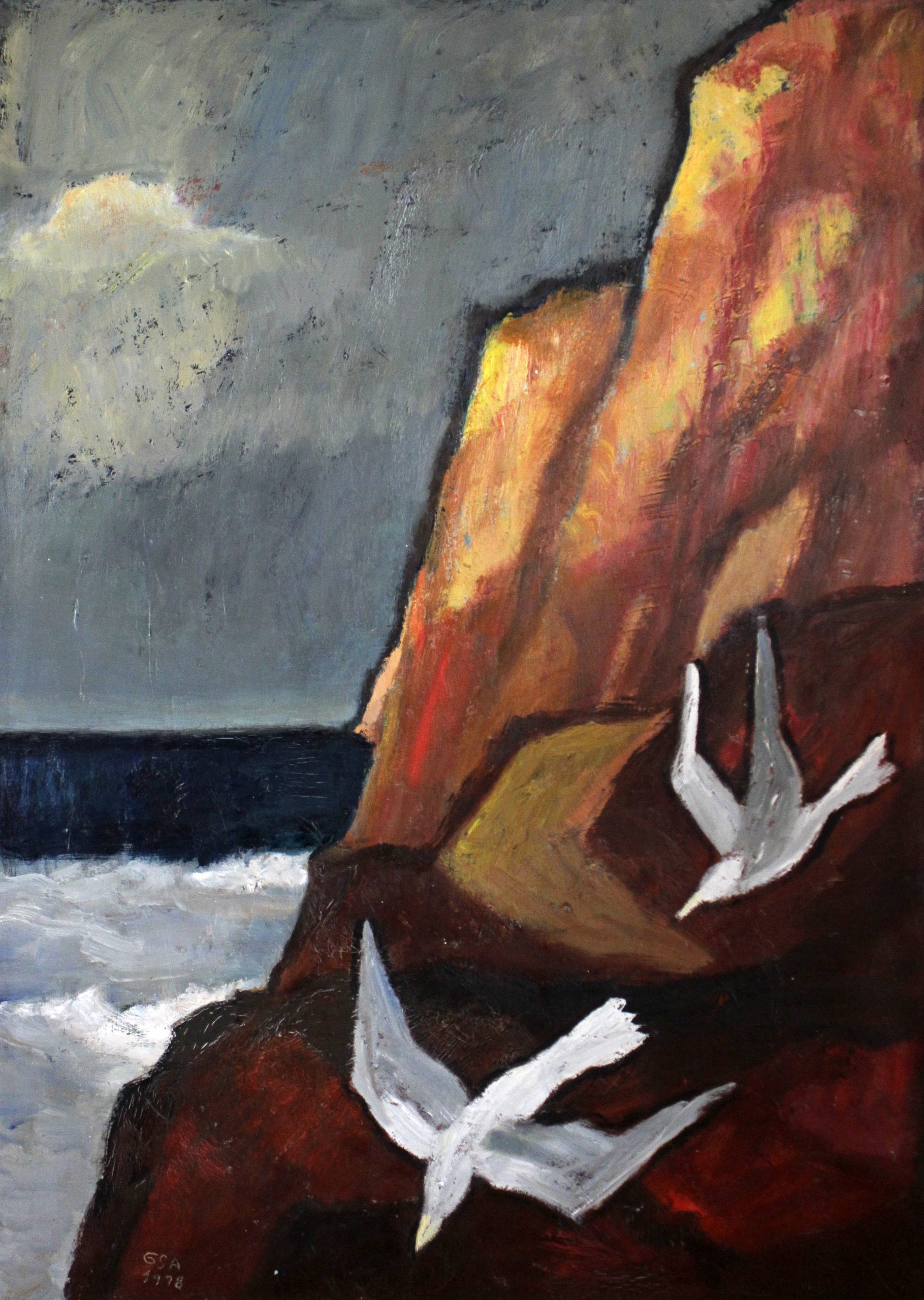 Rotes Kliff, 1998/1999, Öl auf Hartfaserplatte, 110 x 80 cm.