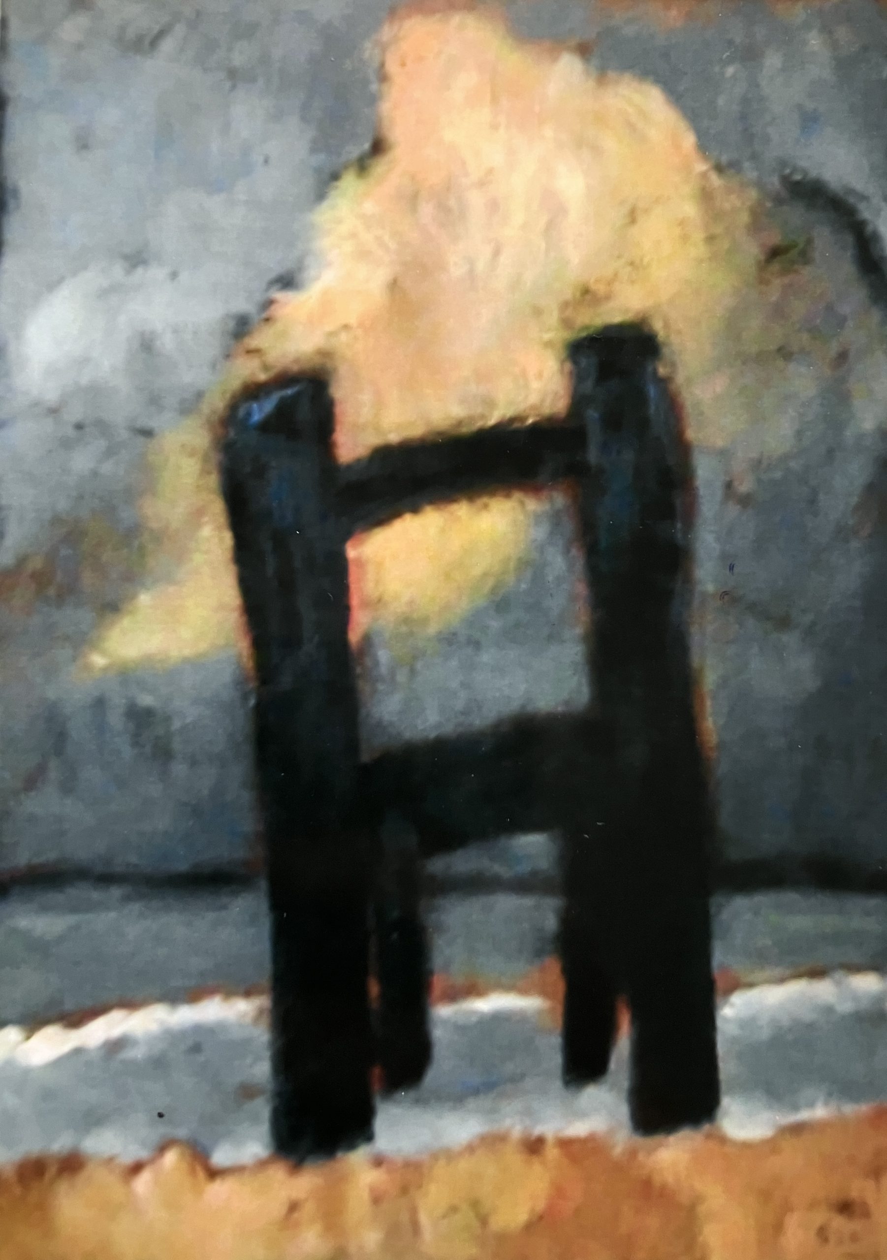 Schwarzer Stuhl, 1998, Öl auf Hartfaserplatte, 76,3 x 54,8 cm.