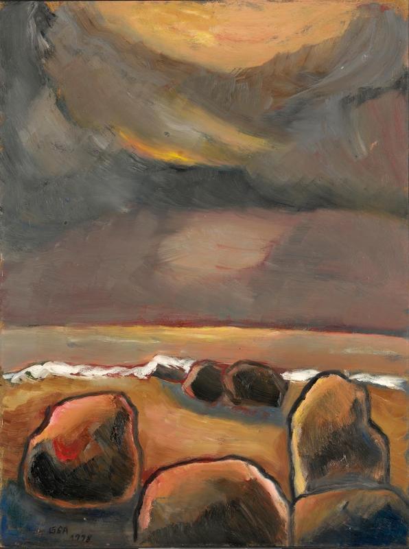 Strand im Abendlicht, 1998, Öl auf Hartfaserplatte, 80 x 60 cm.
