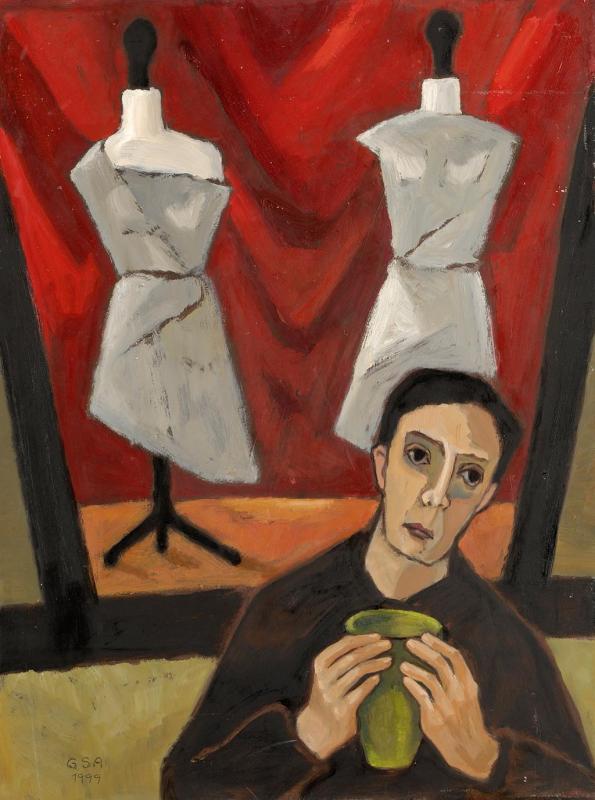 Am Schaufenster, 1999, Öl auf Hartfaserplatte, 80 x 60 cm.