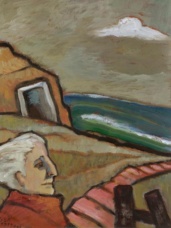 Bunker am Meer, 1999, Öl auf Hartfaserplatte, 80 x 60 cm.