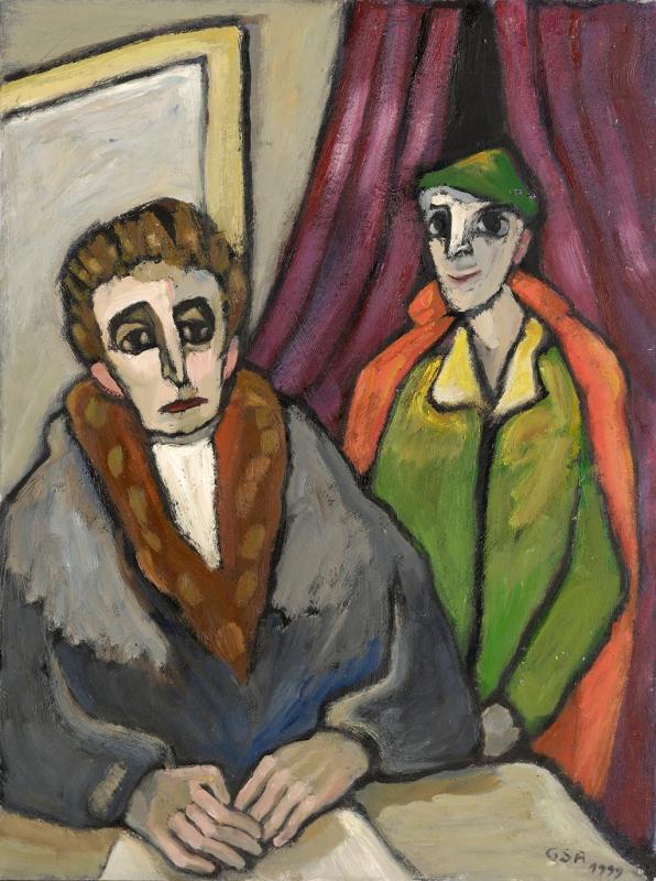 Faust und Mephisto, 1999, Öl auf Hartfaserplatte, 80 x 60 cm.