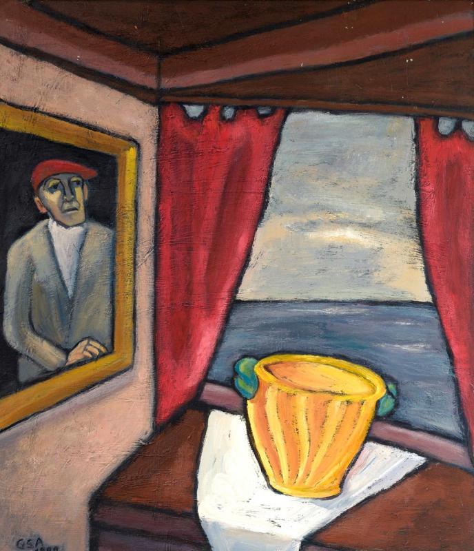 Goldener Topf, 1999, Öl auf Hartfaserplatte, 94,8 x 80 cm.