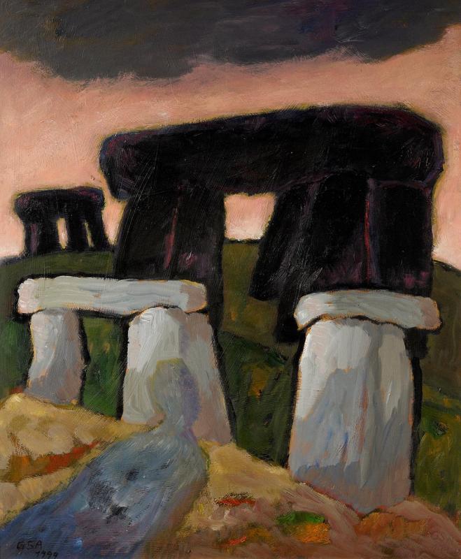 Hünengrab, 1999, Öl auf Hartfaserplatte, 89,8 x 73,7 cm.