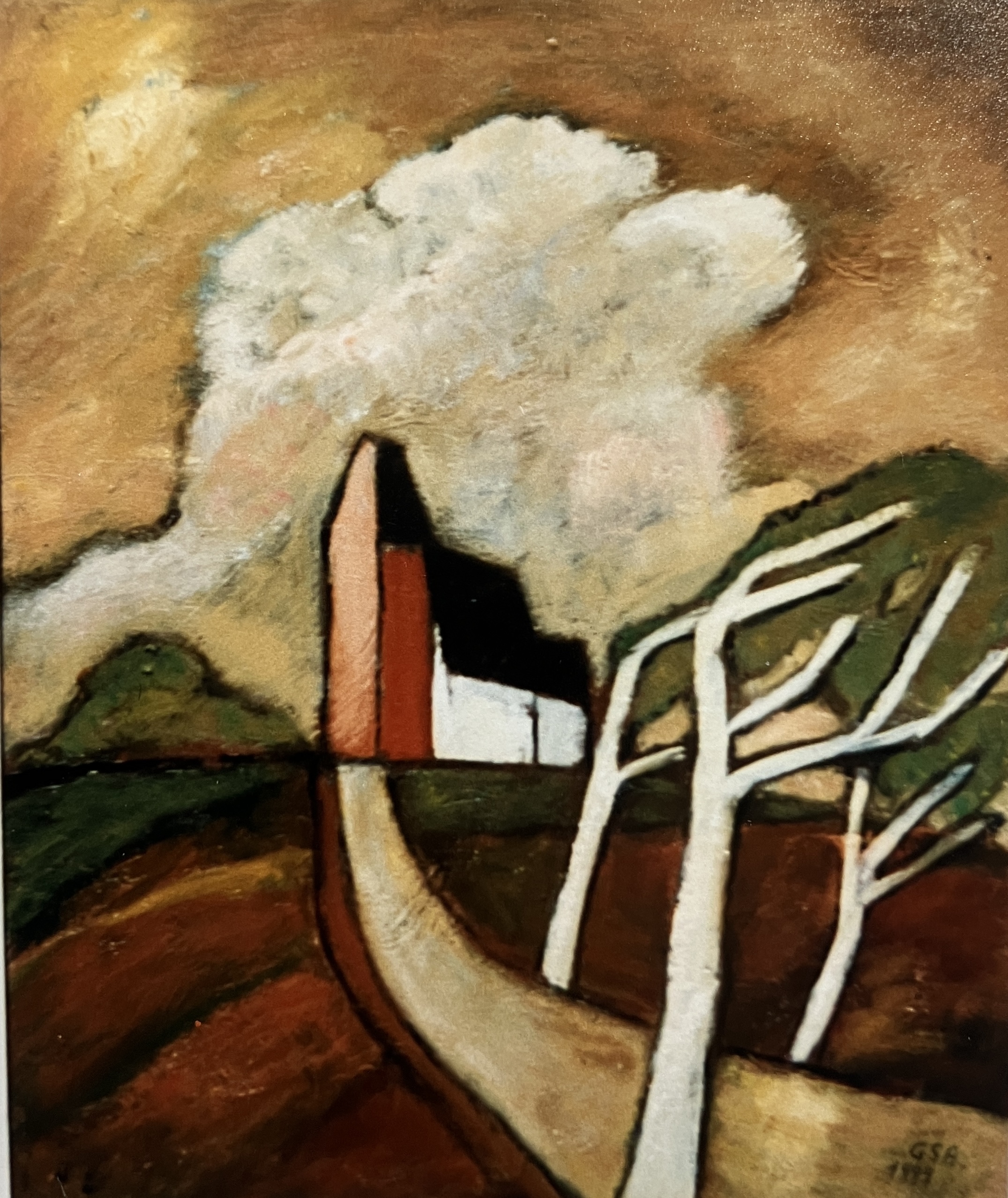Inselkirche (2. F.), 1999, Öl auf Hartfaserplatte, 60 x 50 cm.