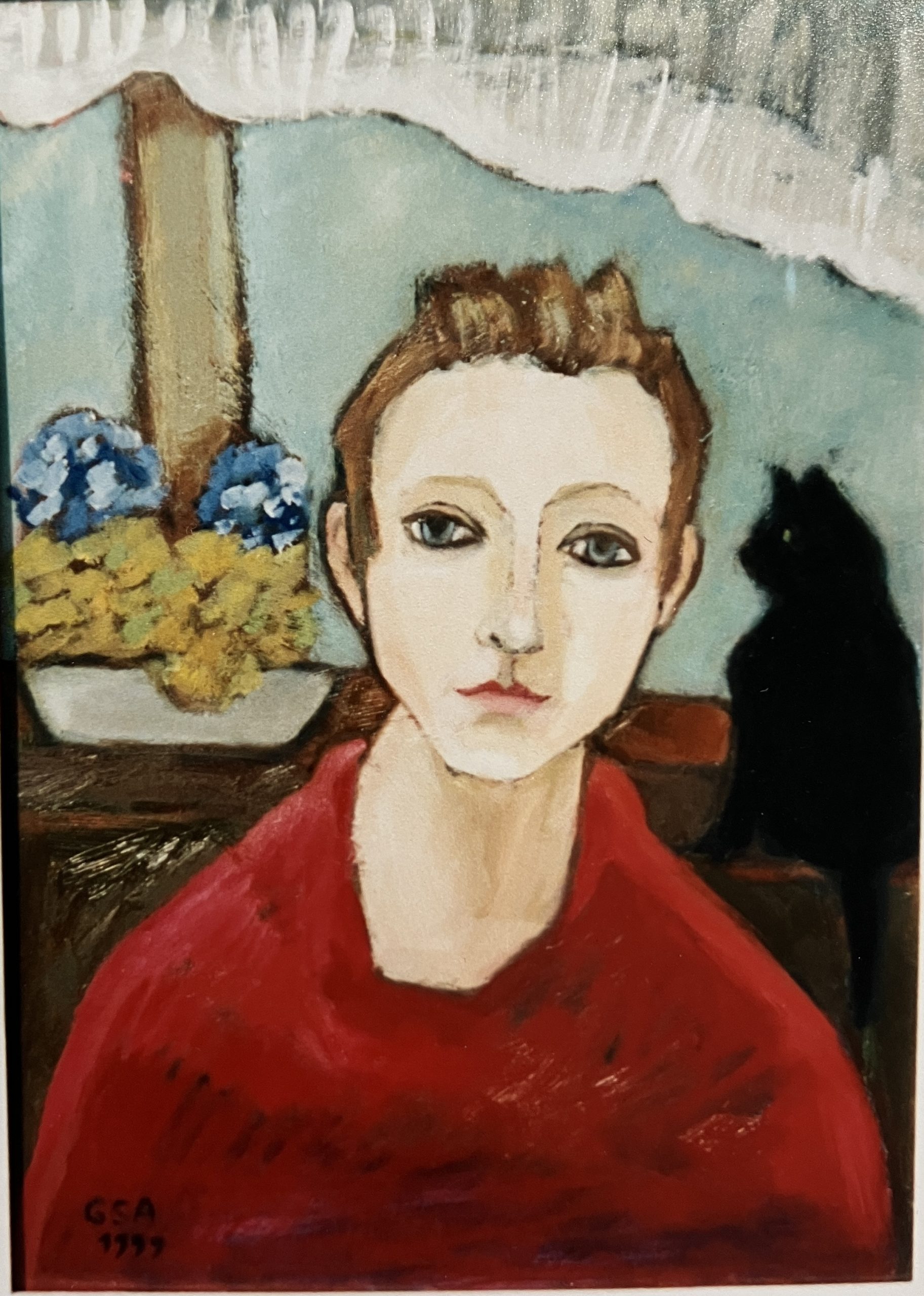 Junge mit Katze (Eric Schaal), 1999, Öl auf Hartfaserplatte, 70 x 50 cm.