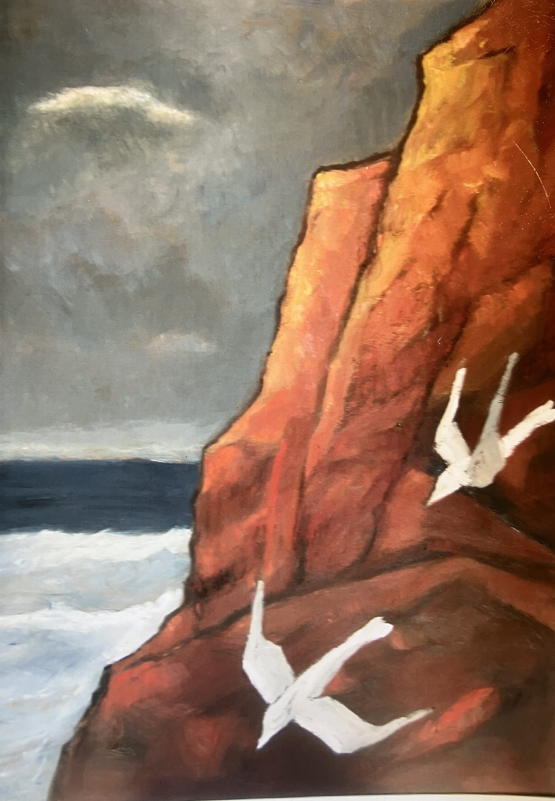 Rotes Kliff (2. F.), 1999, Öl auf Hartfaserplatte, 110 x 80 cm.