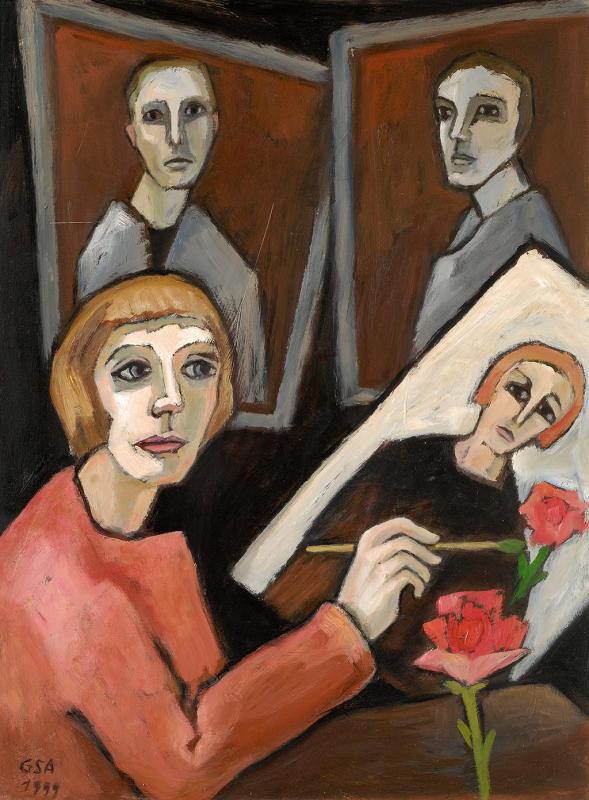 Rückblick, 1999, Öl auf Hartfaserplatte, 80 x 60 cm.