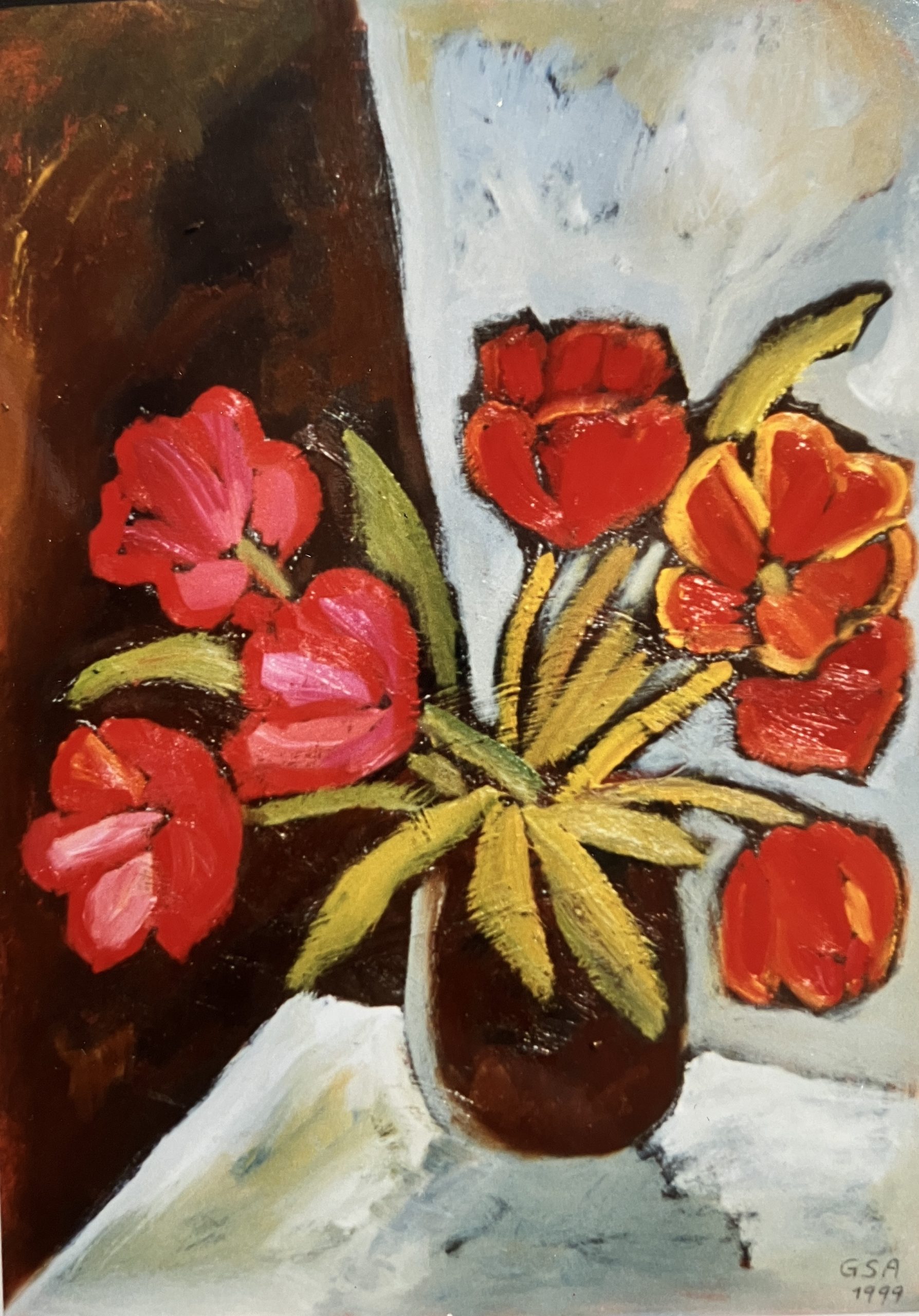 Tulpen, 1999, Öl auf Hartfaserplatte, 70 x 50 cm.